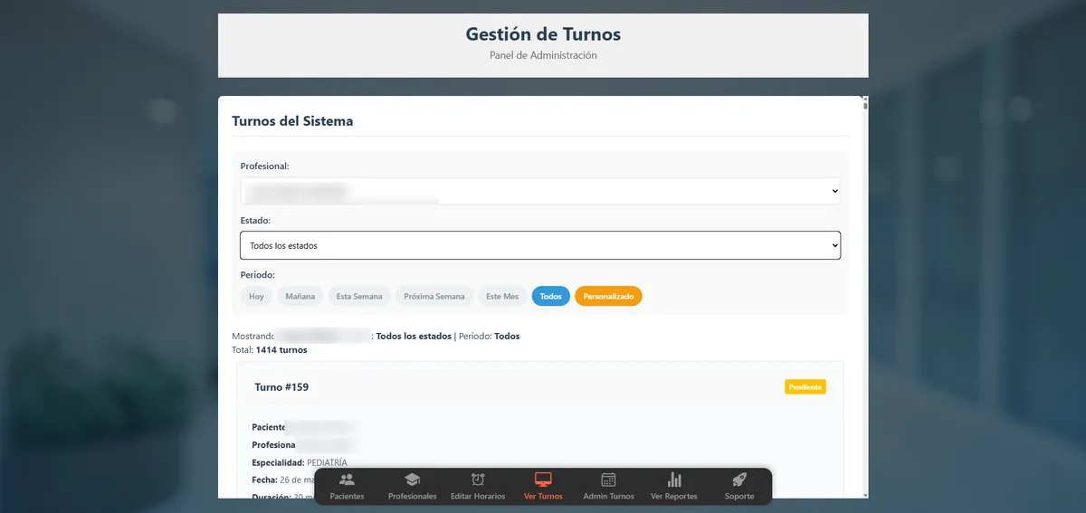 System-wide appointment list with filters by practitioner, status and period
